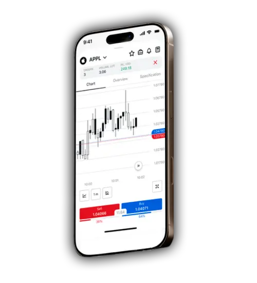 Aplicativo móvel da Exness com gráfico de ações da Apple