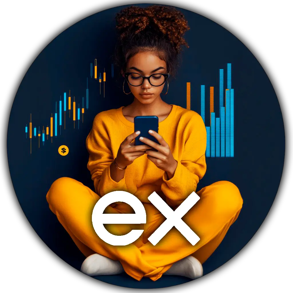 Mulher brasileira operando no smartphone com a Exness